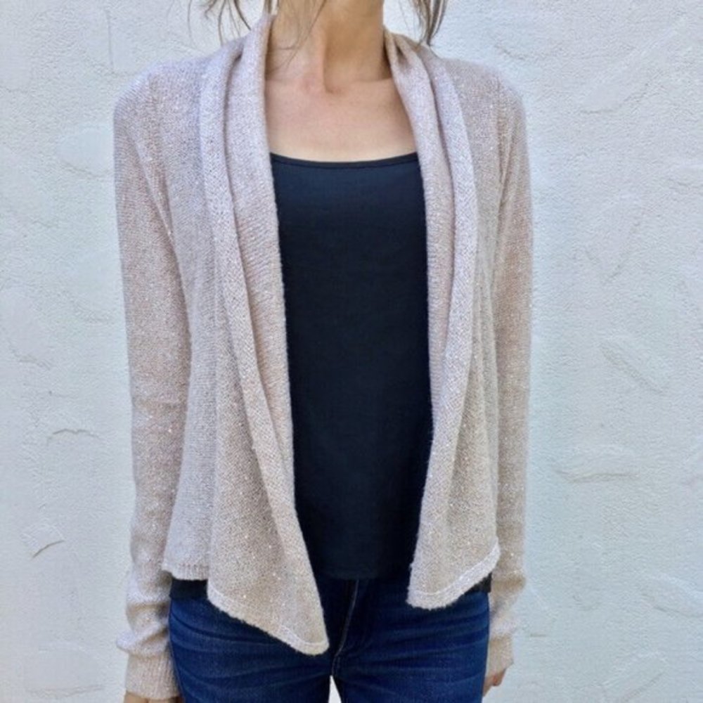 Anthropologie Beige Open-Front Draped Sweater